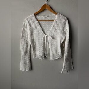 NWT Good Day Project White Knit Over Lay Tie-Front Long Bell Sleeves Blouse Boho